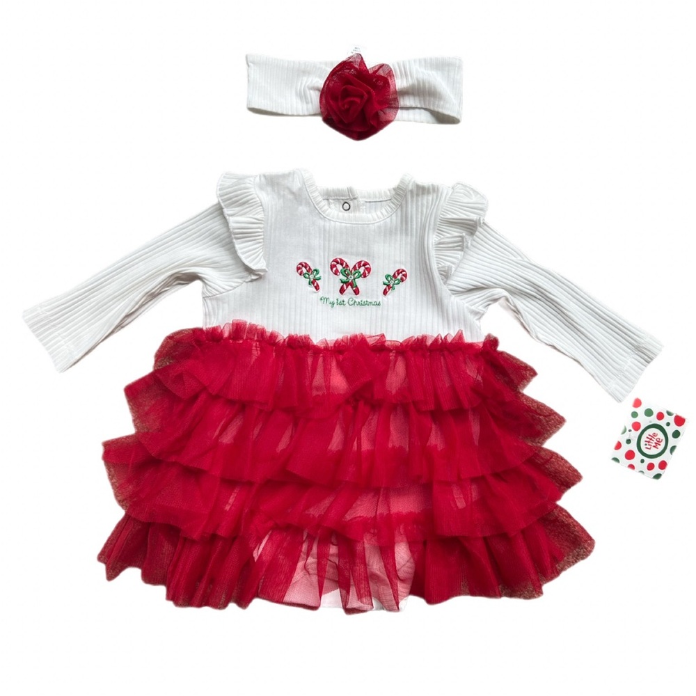 Little Me My First Christmas Candy Cane Tutu Dress Set Size 12M